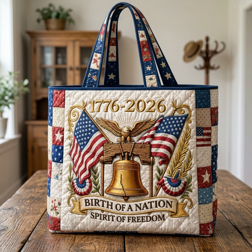 Patriotic Quilted Tote Bag with Spirit of Freedom Design Gift for Her