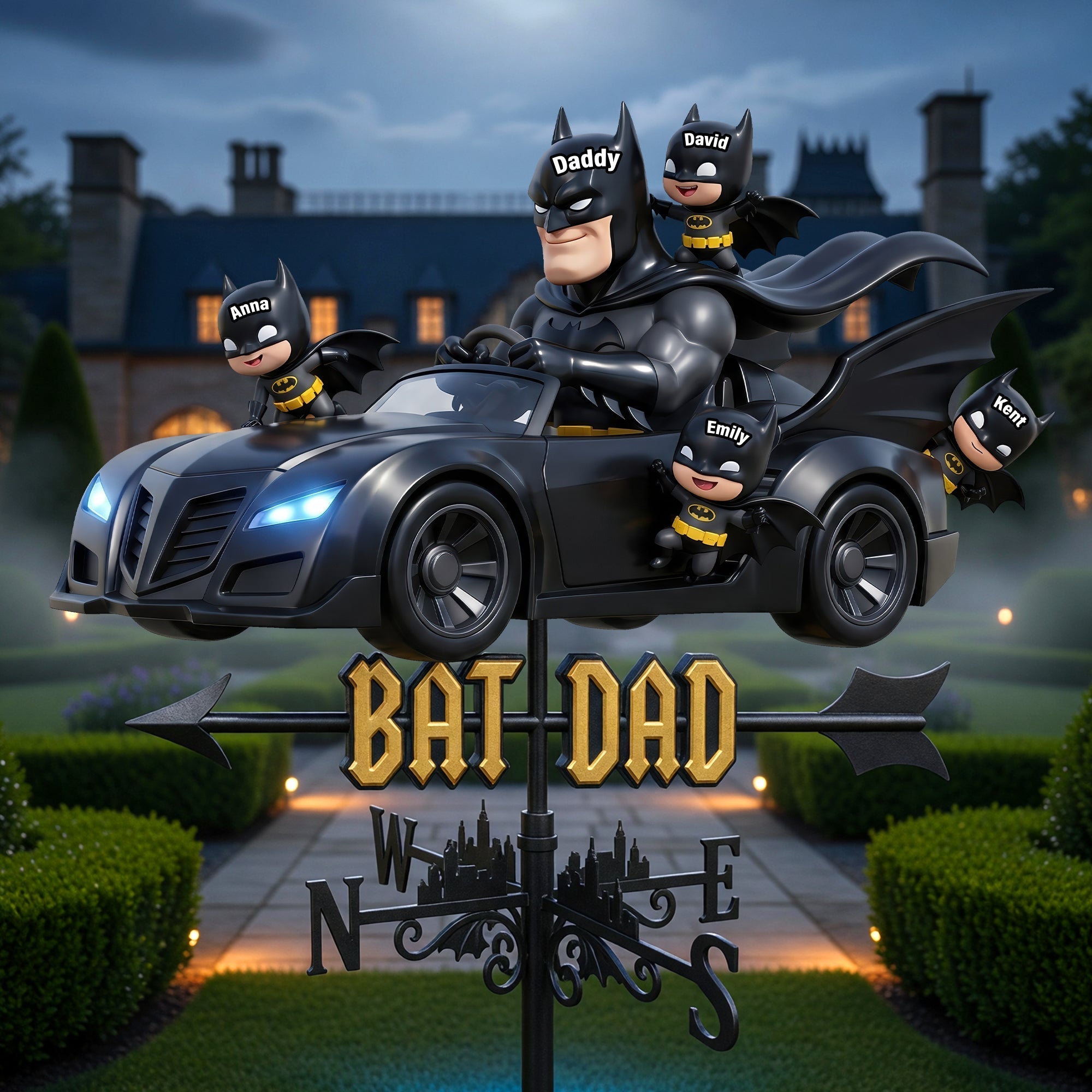 Personalized Bat Dad Weather Vane Custom Family Gift for Father’s Day