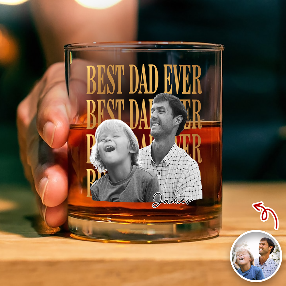 Personalized Vintage Photo Whiskey Glass Custom Gift for Dad HN590 - Print Rock Glass GradoCreations