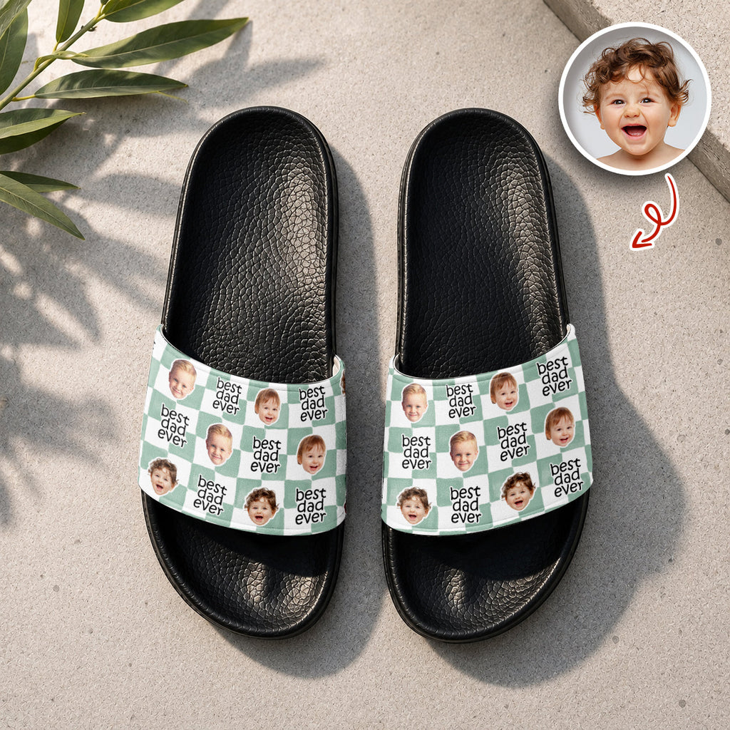 Personalized Slide Sandals Custom Photo Gift for Dad HN590 - Slide Sandals GradoCreations