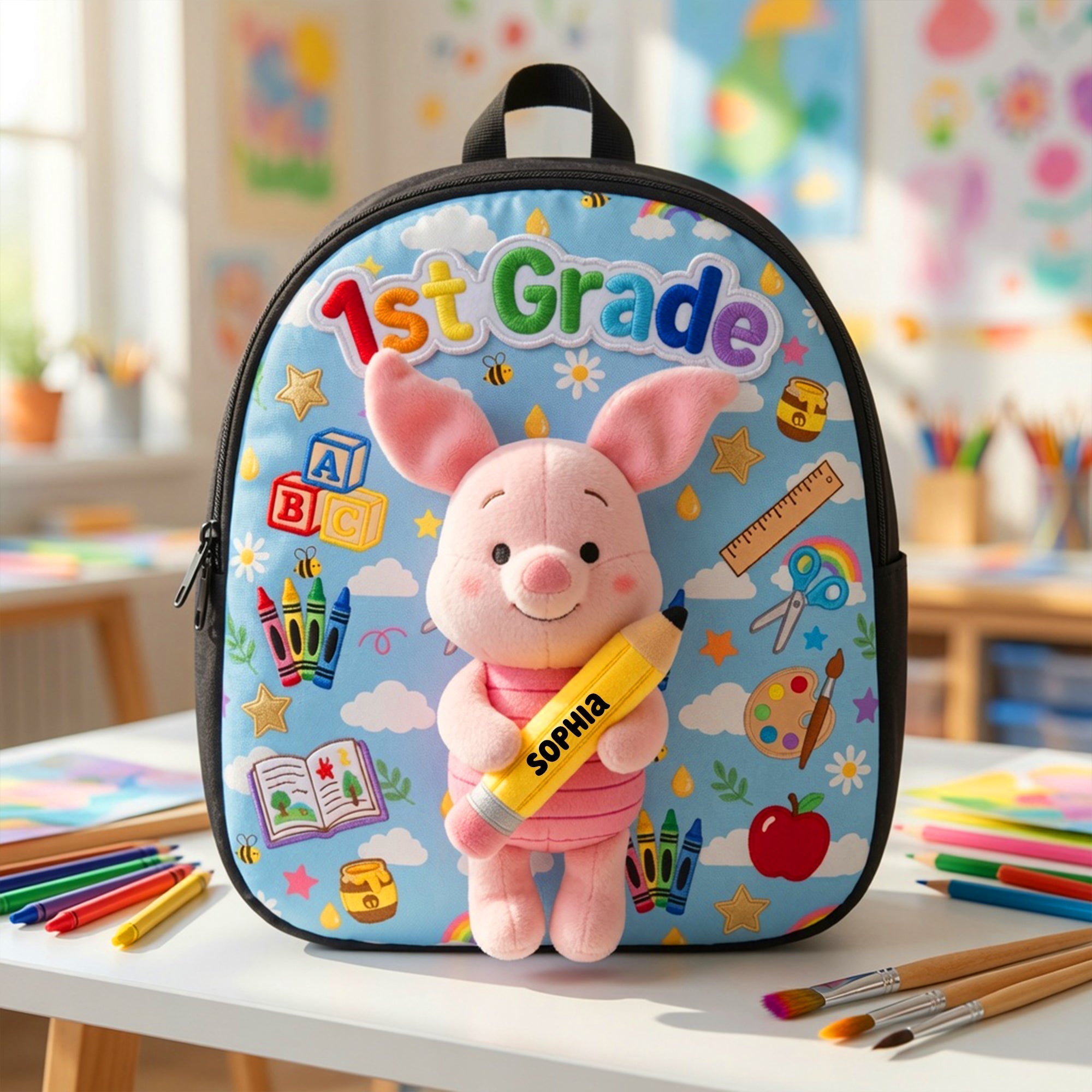 Personalized Cartoon Bear Backpack Custom Name Gift for Kids School Backpack GradoCreations
