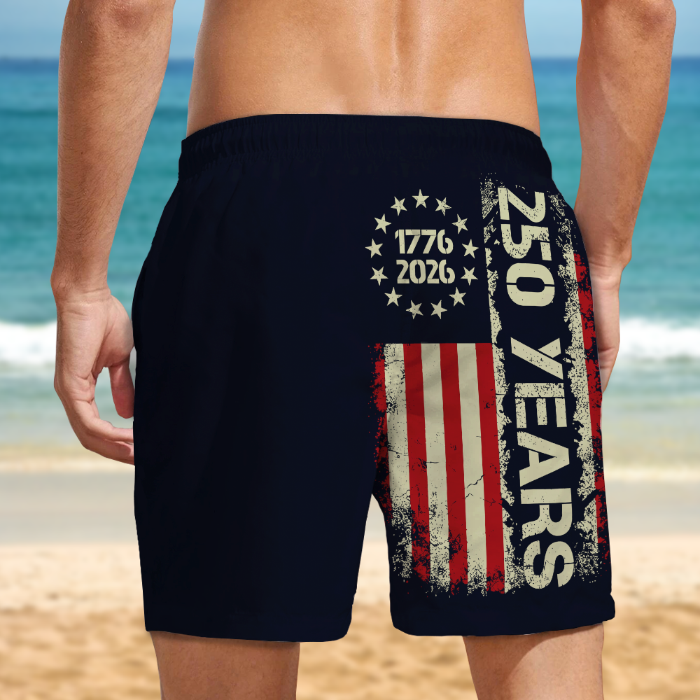 Personalized American Flag Beach Shorts Custom Gift for Dad 250th Anniversary HN590 - Beach-Shorts GradoCreations