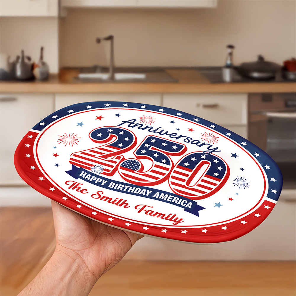 Personalized Family Name Platter USA 250th Anniversary Gift HN590 - Platter GradoCreations