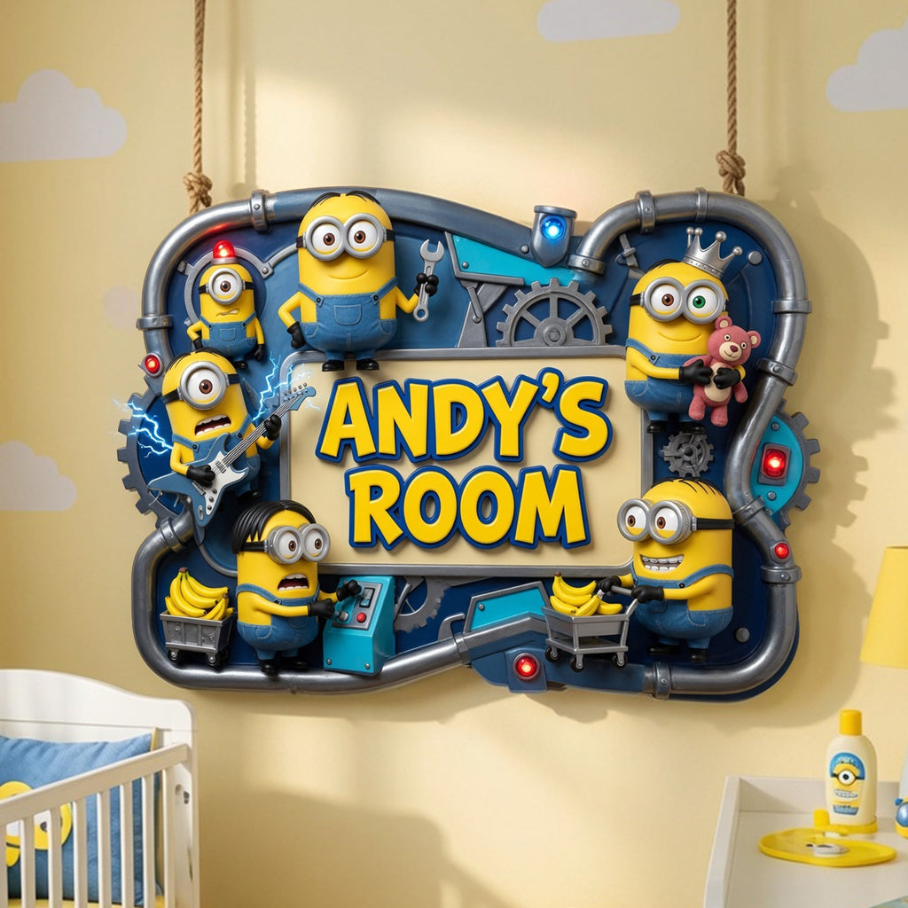 Personalized Funny Yellow Monster Wood Sign for Kids Room Decor Wood Sign GradoCreations