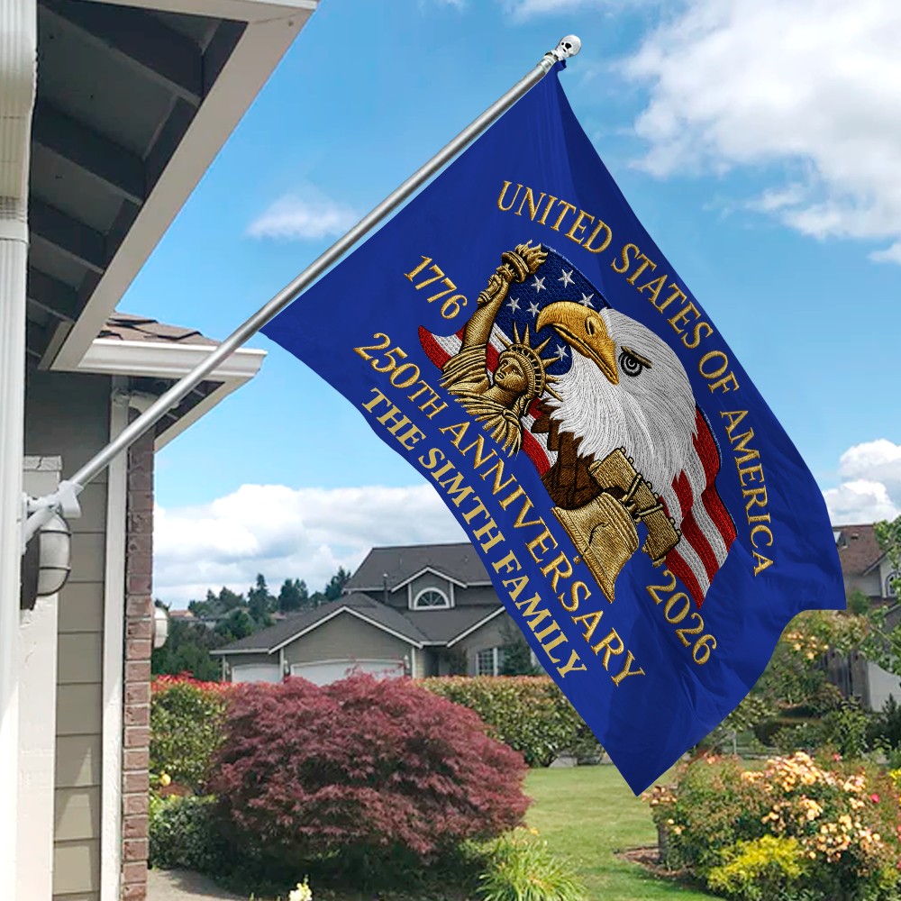 Personalized 250th Anniversary House Flag Custom Family Name Eagle HN590 - Banner House Flag GradoCreations