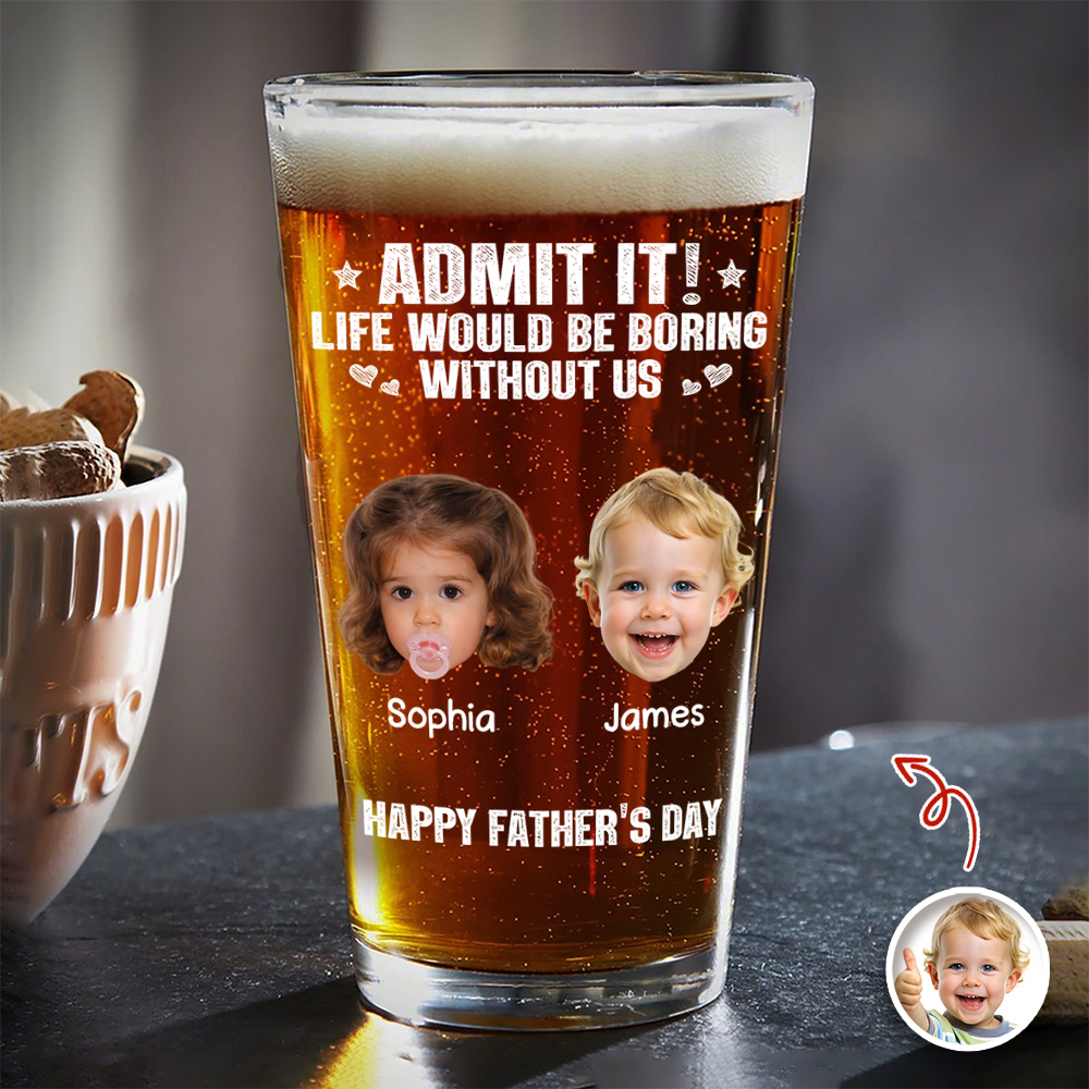 Personalized Photo Beer Glass Custom Message Gift for Dad HN590 - Print Beer Glass GradoCreations