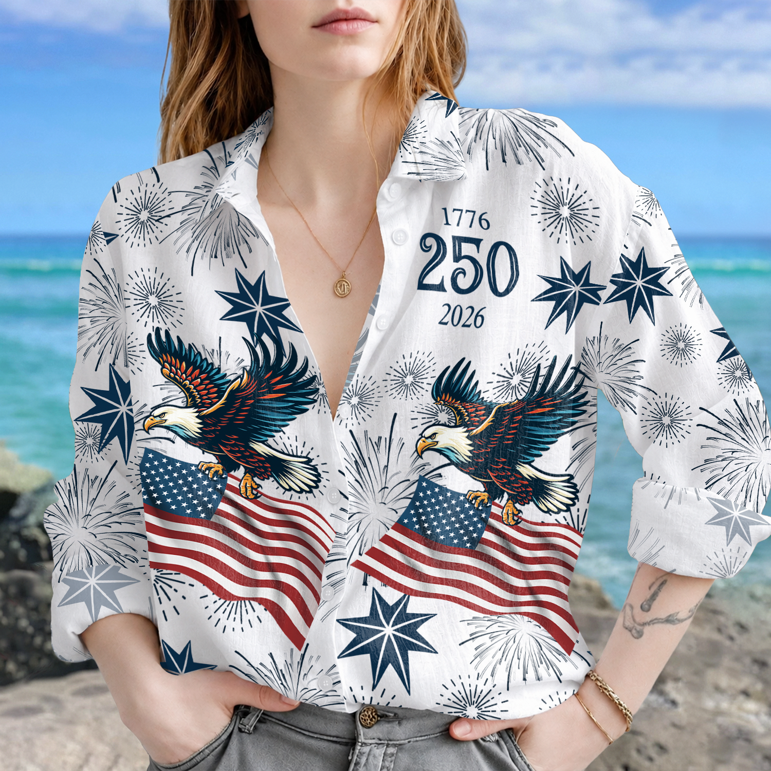 Personalized 250th Anniversary Eagle Blouse Shirt Gift for Women HN590 - Blouse Shirt Fix GradoCreations