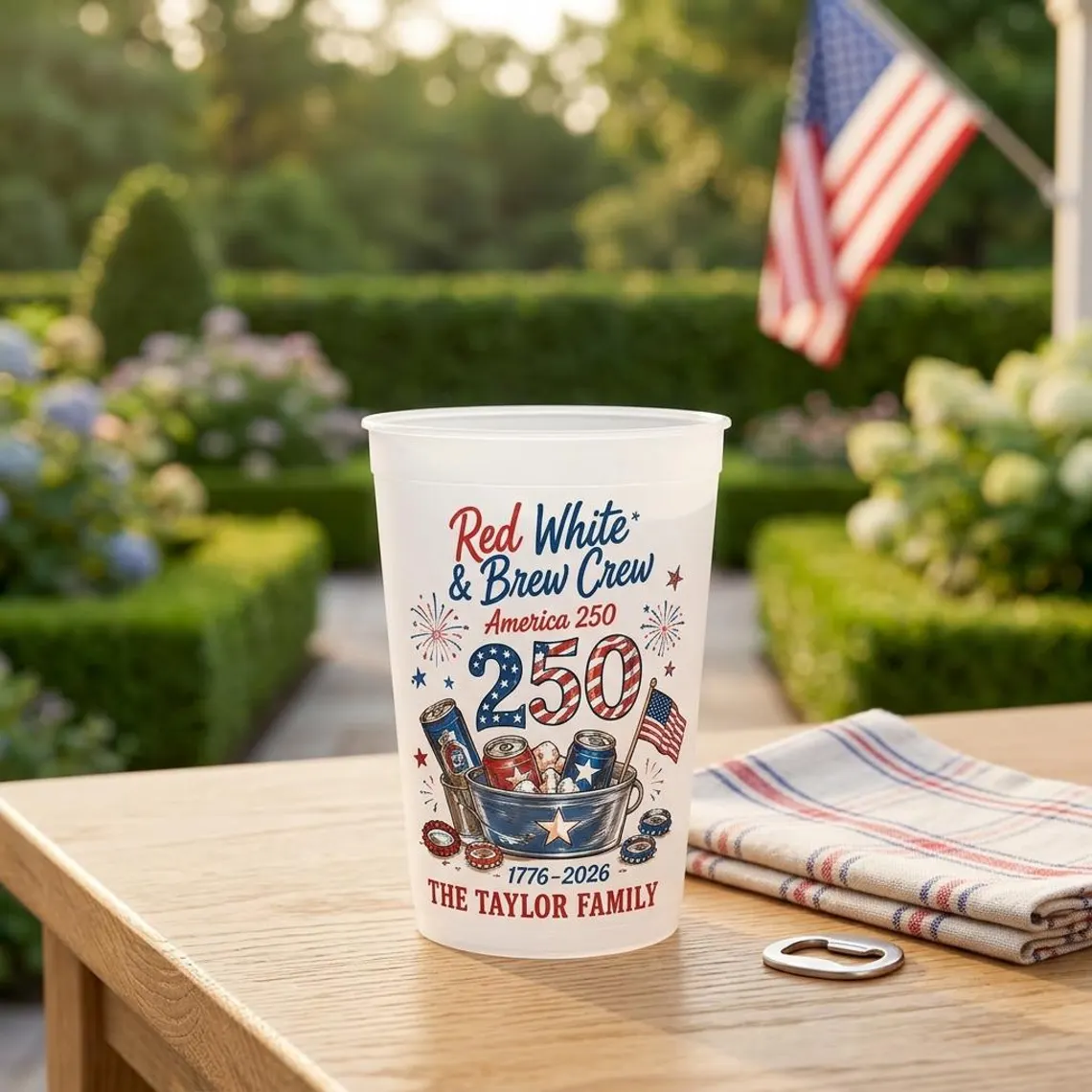 Personalized Frosted Cups Red White & Brew Crew Gift for Family Celebration