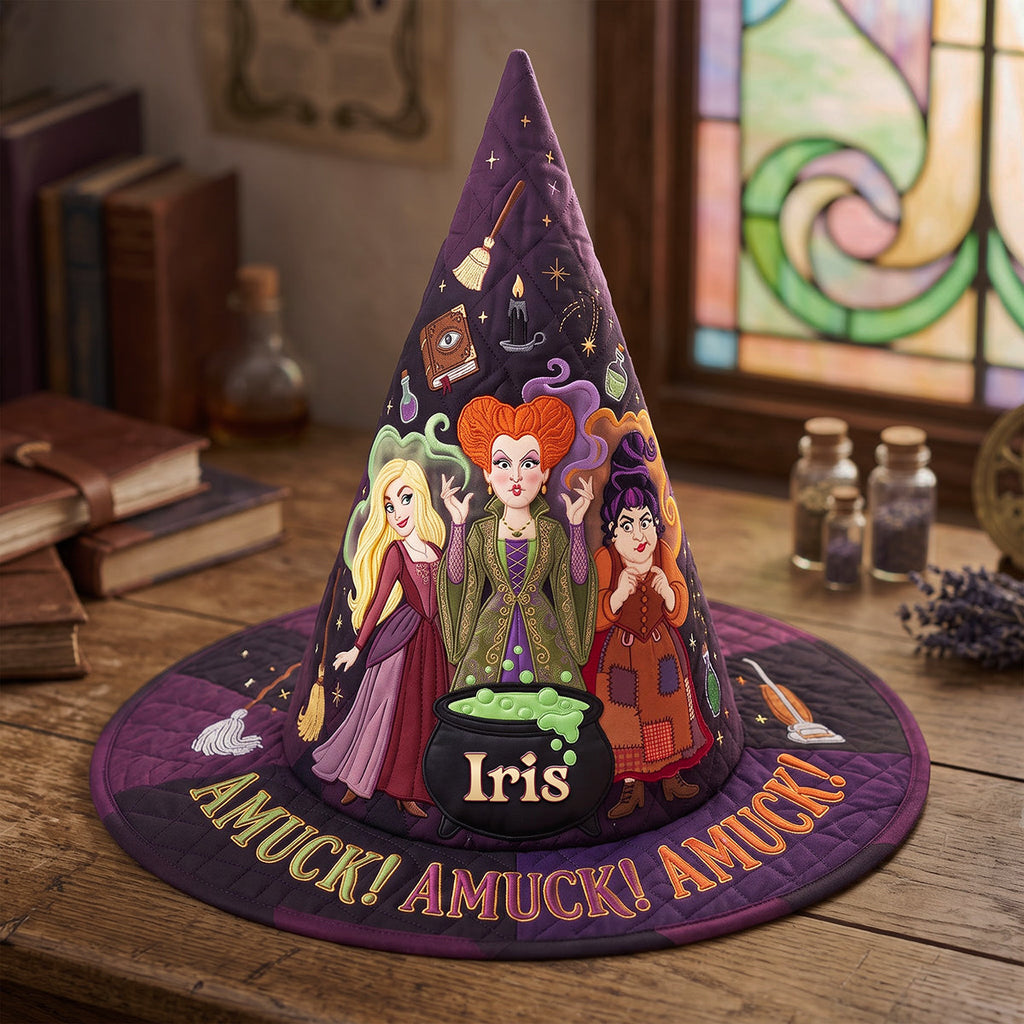 Personalized Quilt Witch Hat Amuck Halloween Gift for Her Quilt Witch Hat GradoCreations