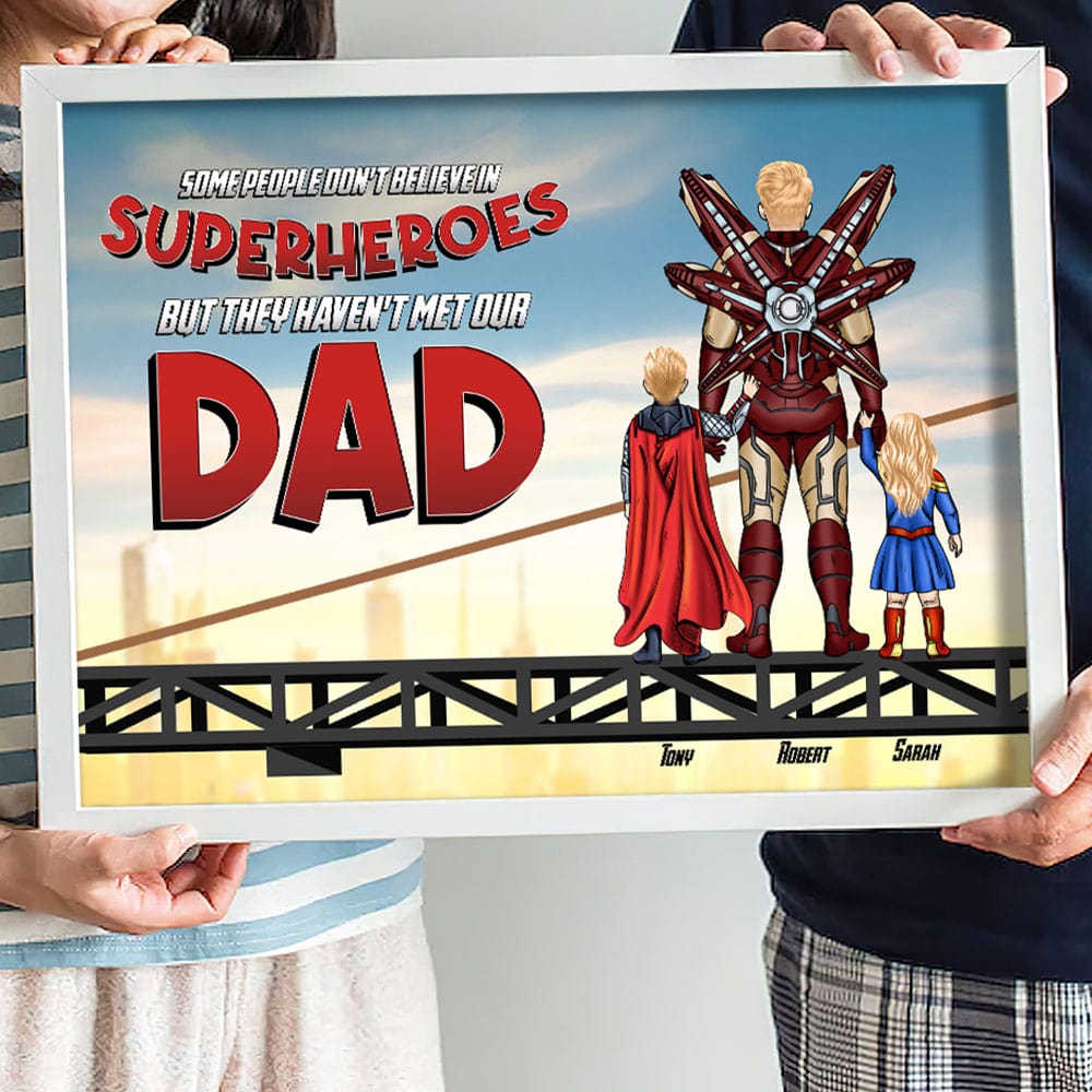 Personalized Superhero Dad Canvas Wall Art Gift for Father's Day