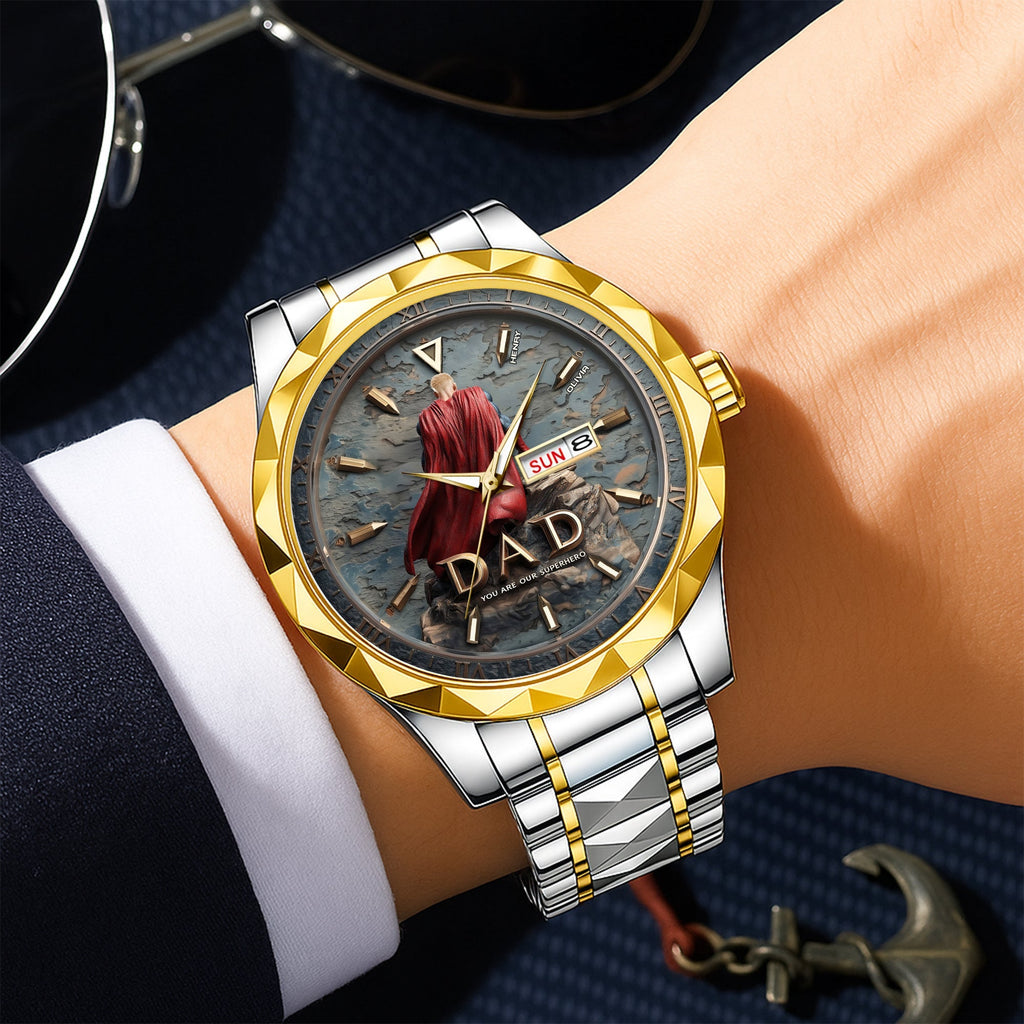 Personalized Men's Wrist Watch Custom Message Gift for Dad, Grandpa