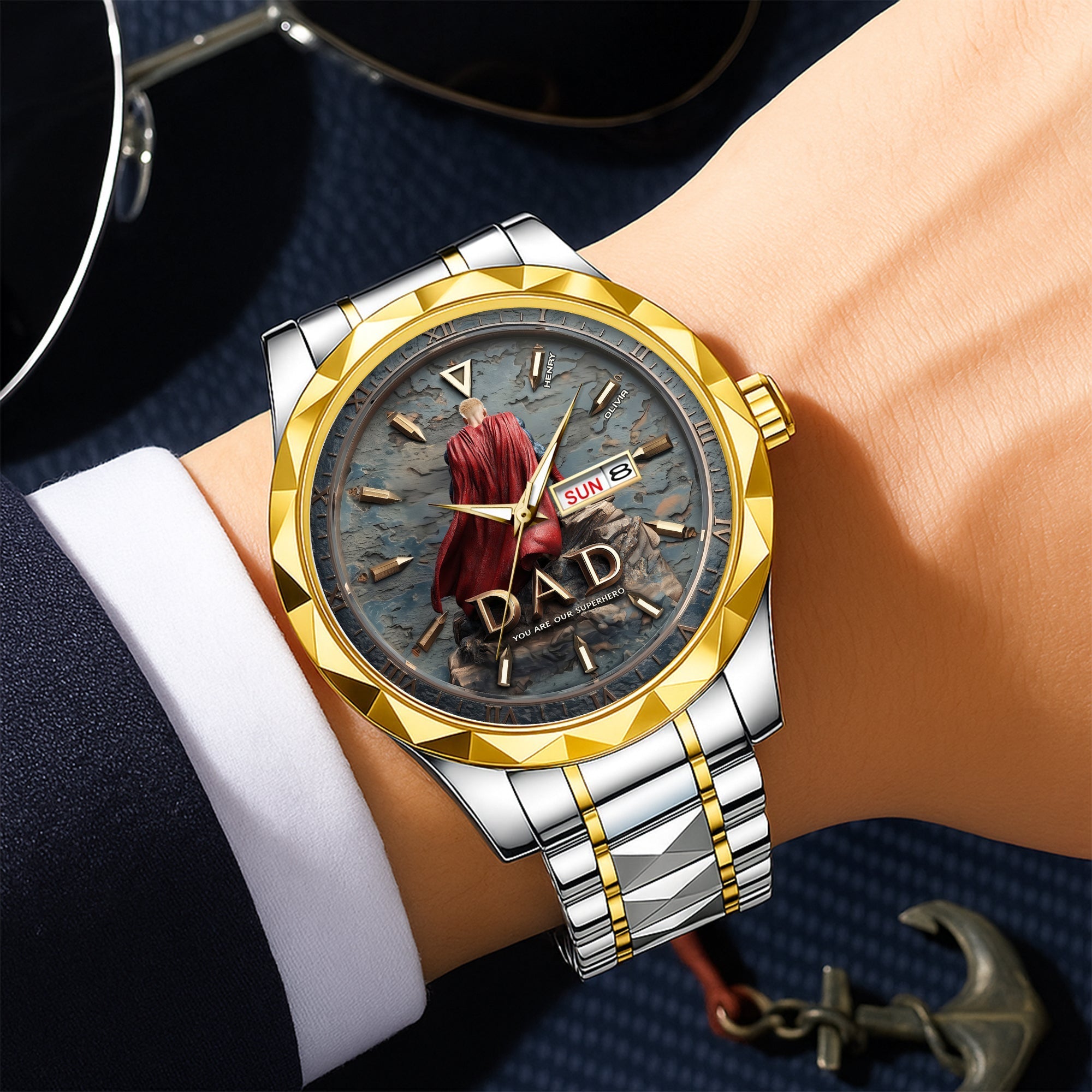 Personalized Men's Wrist Watch Custom Message Gift for Dad, Grandpa