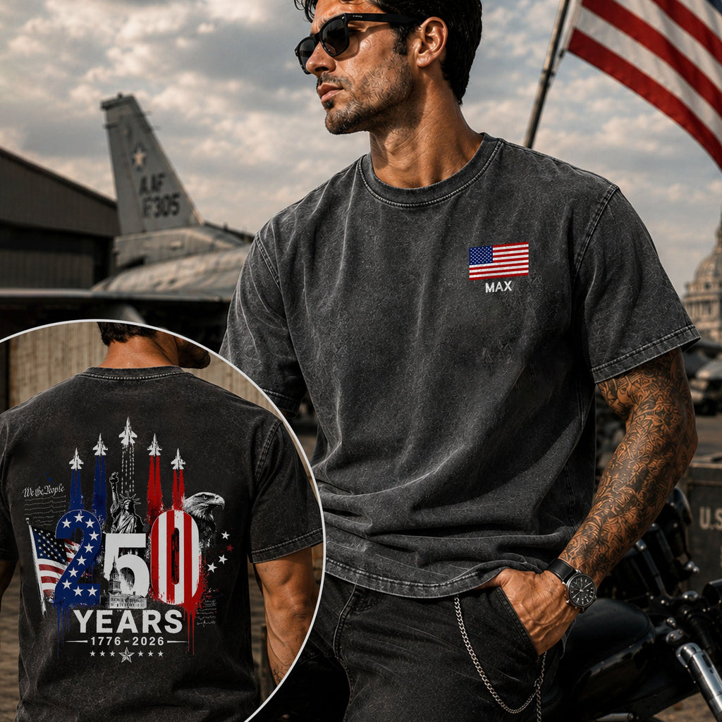 Personalized American Flag Comfort Shirt Independence Day Gift for Dad Back&Front Comfort Shirt GradoCreations