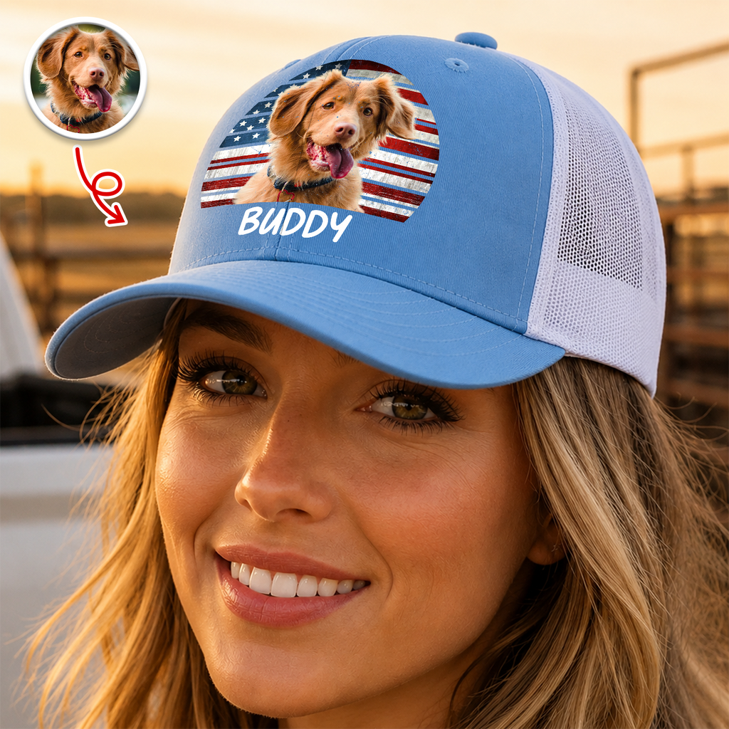 Personalized Vintage Dog Photo Trucker Hat Custom Gift for Dog Dad HN590 - Print Trucker Hat GradoCreations