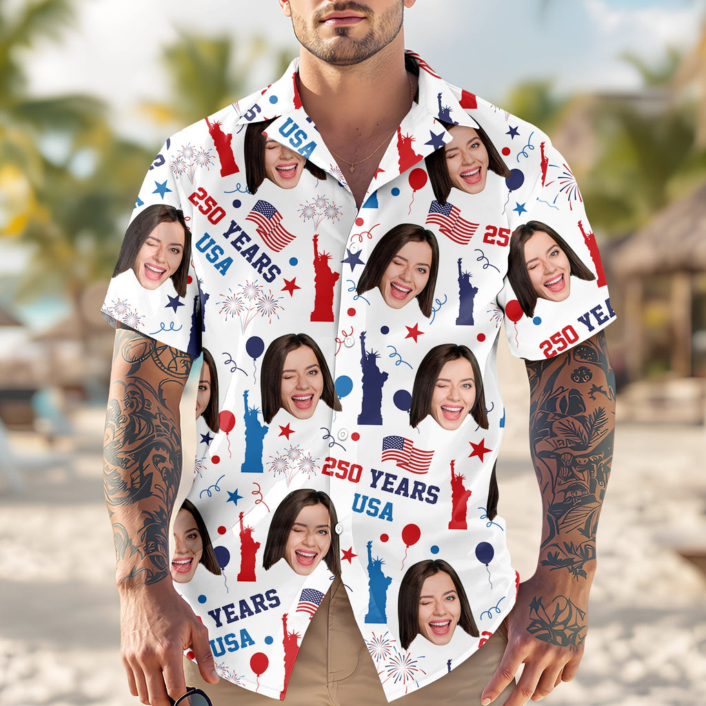 Personalized Hawaiian Shirt Photo Gift for Dad Patriotic Summer HN590 - AOP Hawai Shirt GradoCreations