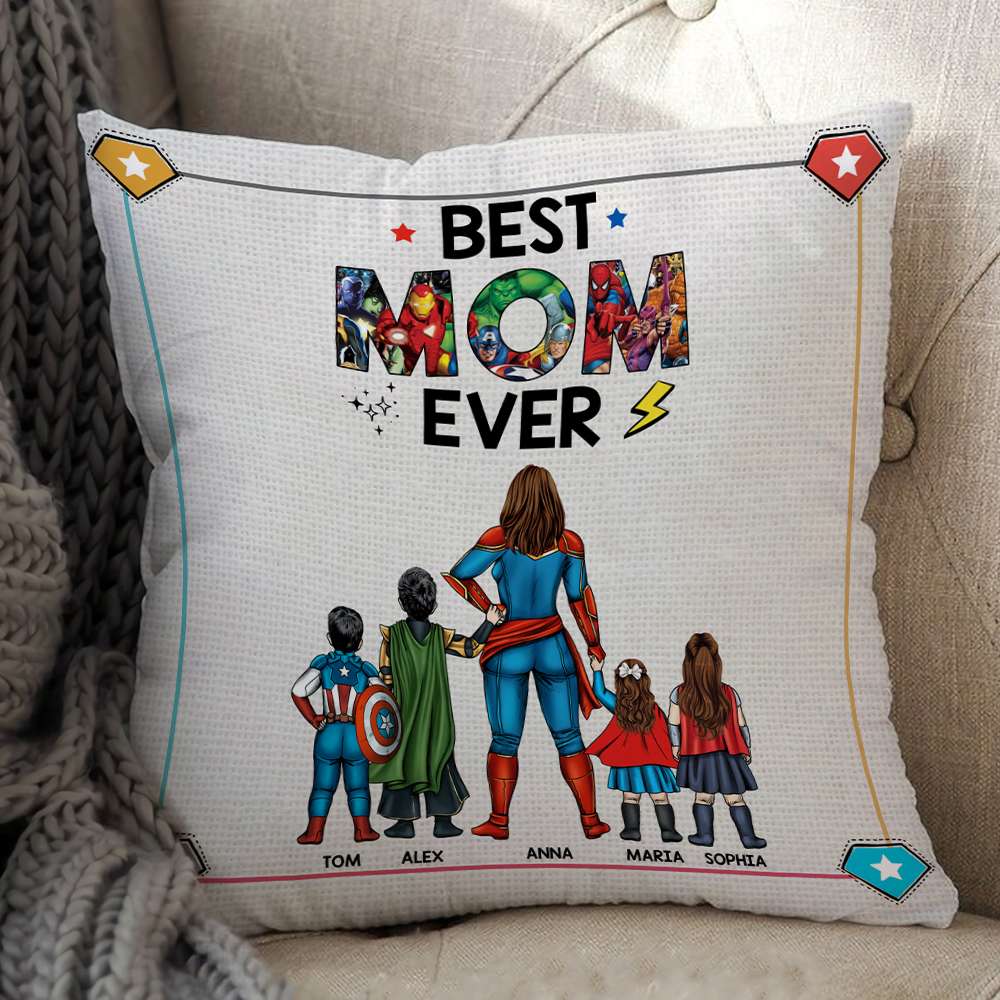 Personalized Superhero Best Mom Ever Pillow Gift for Mom