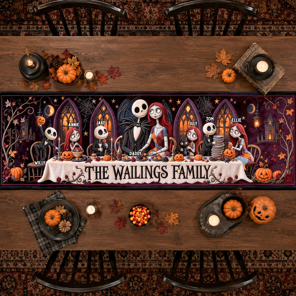 Personalized Spooky Family Quilt Table Runner Unique Fall Decor Quilt Table Runner GradoCreations