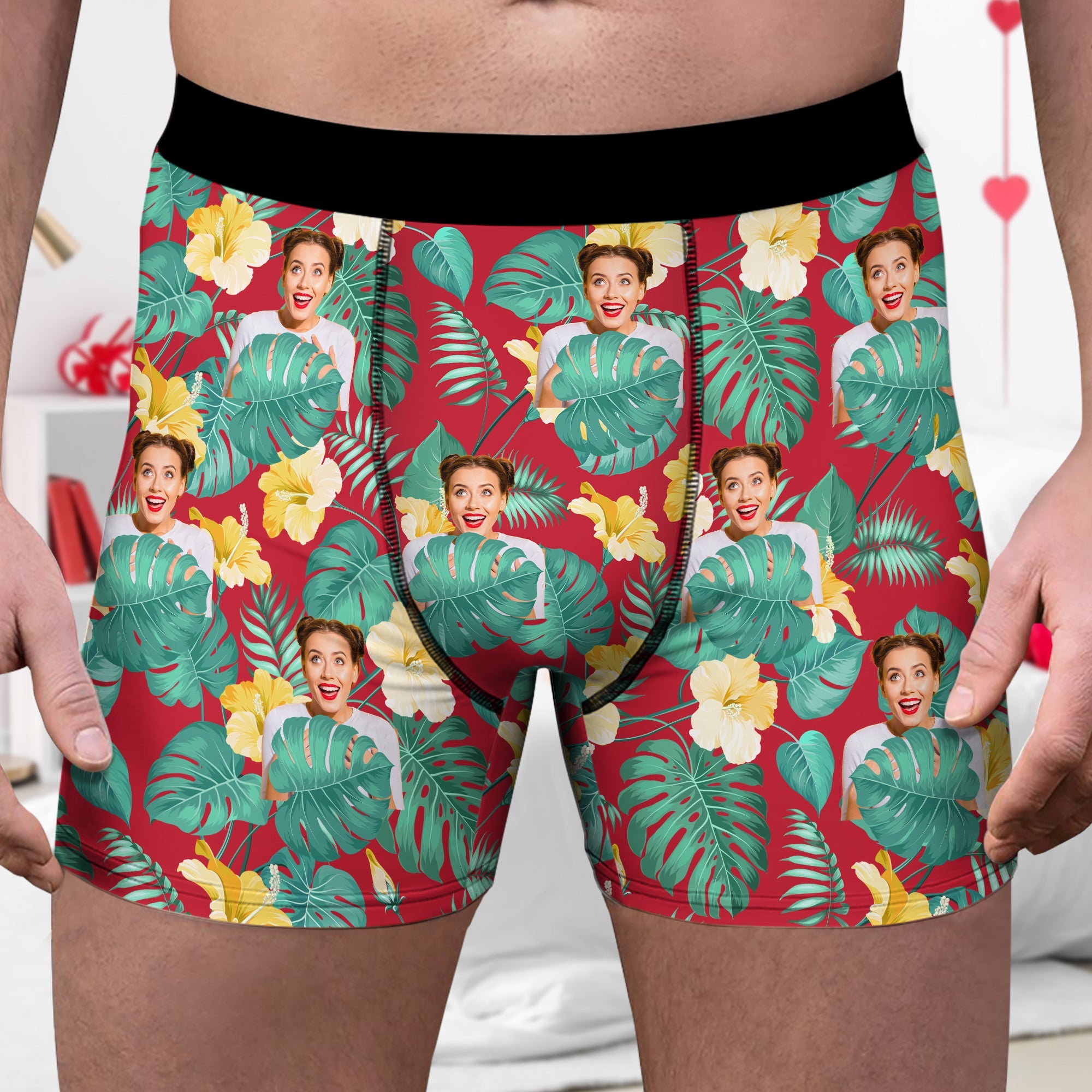 Custom Photo Tropical Floral Boxers Personalized Gift for Husband HN590 - Boxer GradoCreations