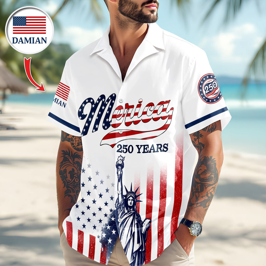 Personalized USA 250th Anniversary Hawaiian Shirt Custom Name Gift for 4th of July HN590 - AOP Hawai Shirt GradoCreations