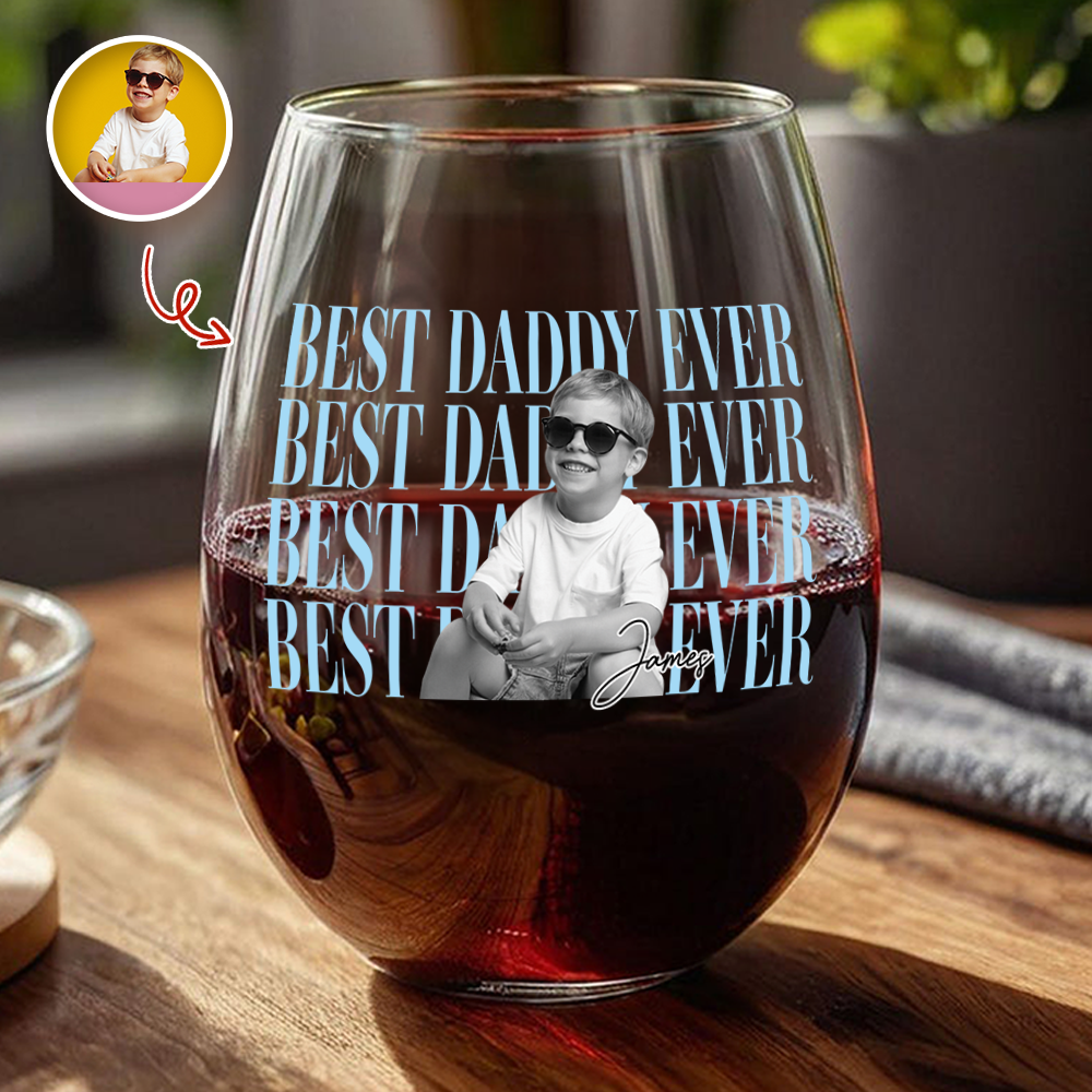 Personalized Vintage Photo Wine Glass Best Daddy Mommy Ever Gift HN590 - Stemless Wine Glass GradoCreations