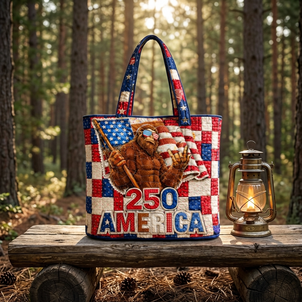 Patriotic Bigfoot Quilted Tote Bag Unique Gift for Her