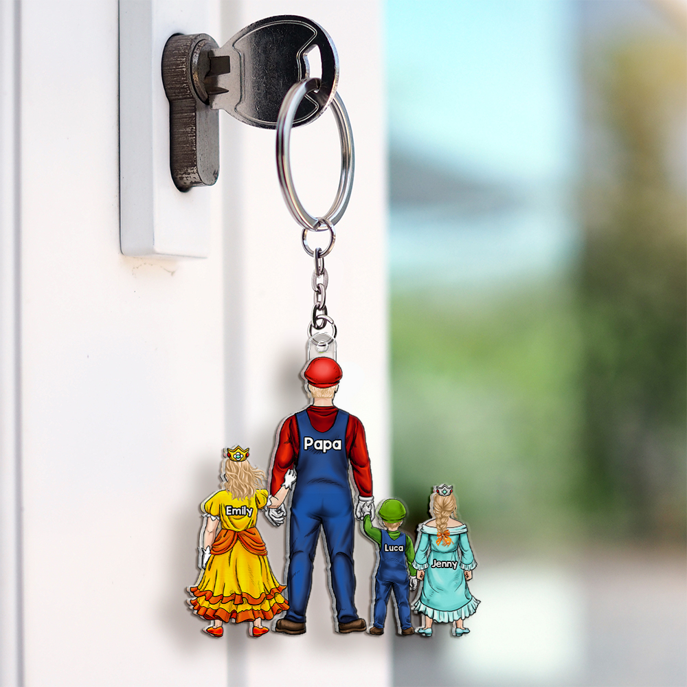 Personalized Mrio Gamer Dad Acrylic Keychain Gift for Dad