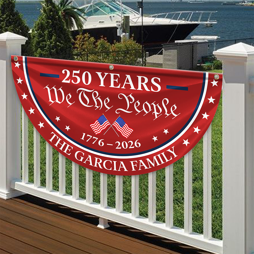 Personalized Family Name Flag 250 Years America Independence Gift HN590 - Non-Pleated Fan Flag GradoCreations