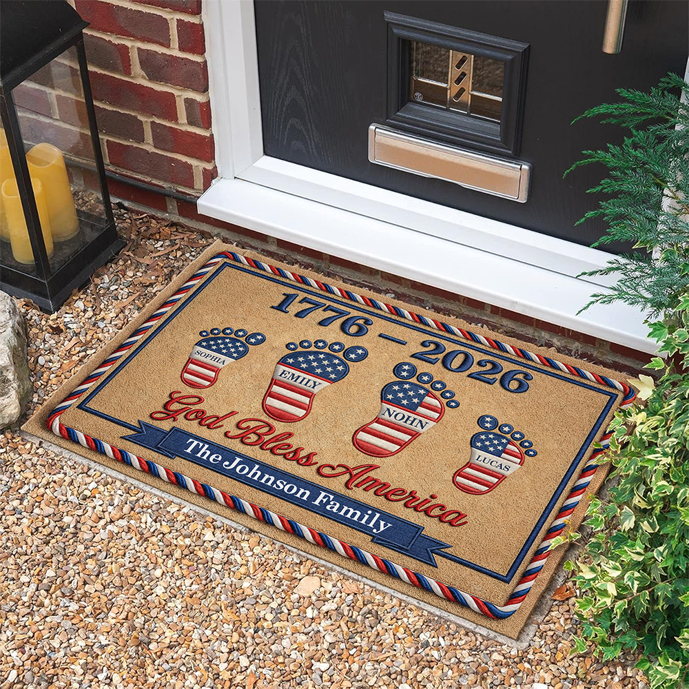 Personalized God Bless America Doormat Patriotic Gift for Family HN590 - Doormat GradoCreations