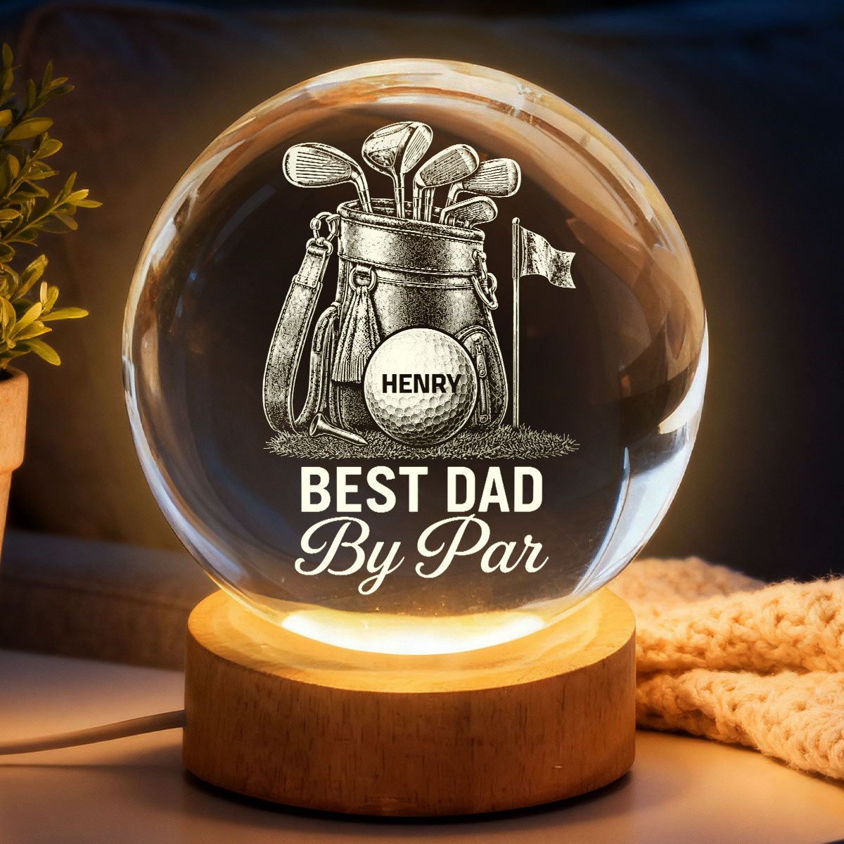 Personalized Golf Crystal Globe Lamp for Dad, Grandpa - Unique Gift Idea