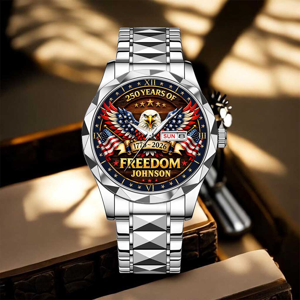 Personalized Patriotic Eagle Men's Wrist Watch Custom Name Gift for Him