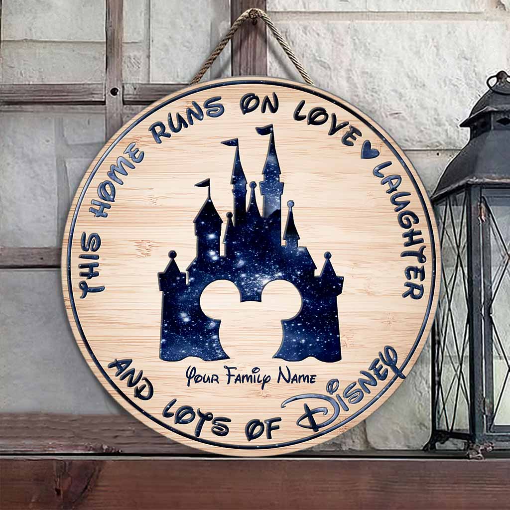 Personalized Round Wood Sign with Family Name - Home Runs on Love & Laughter Gift Round Wood Sign GradoCreations