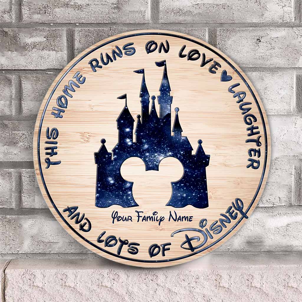 Personalized Round Wood Sign with Family Name - Home Runs on Love & Laughter Gift Round Wood Sign GradoCreations