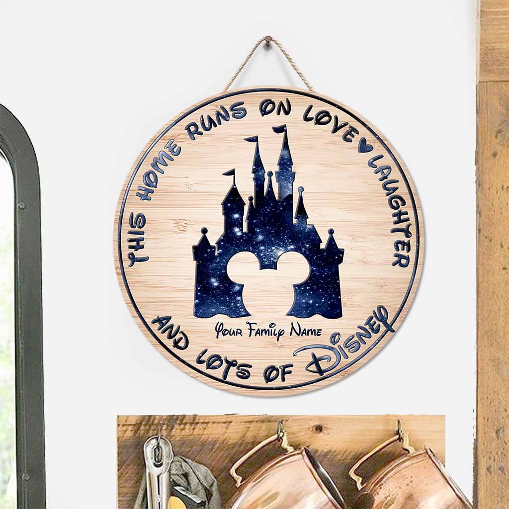 Personalized Round Wood Sign with Family Name - Home Runs on Love & Laughter Gift Round Wood Sign GradoCreations