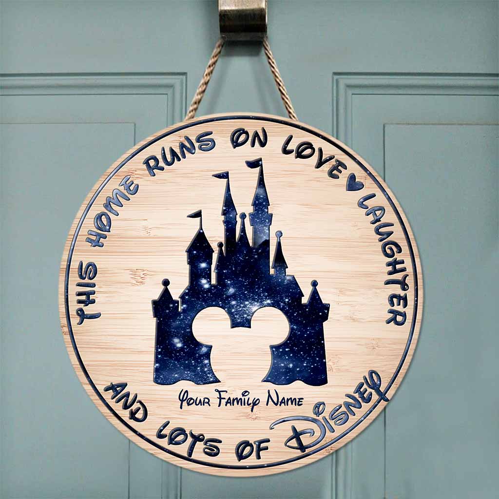 Personalized Round Wood Sign with Family Name - Home Runs on Love & Laughter Gift Round Wood Sign GradoCreations