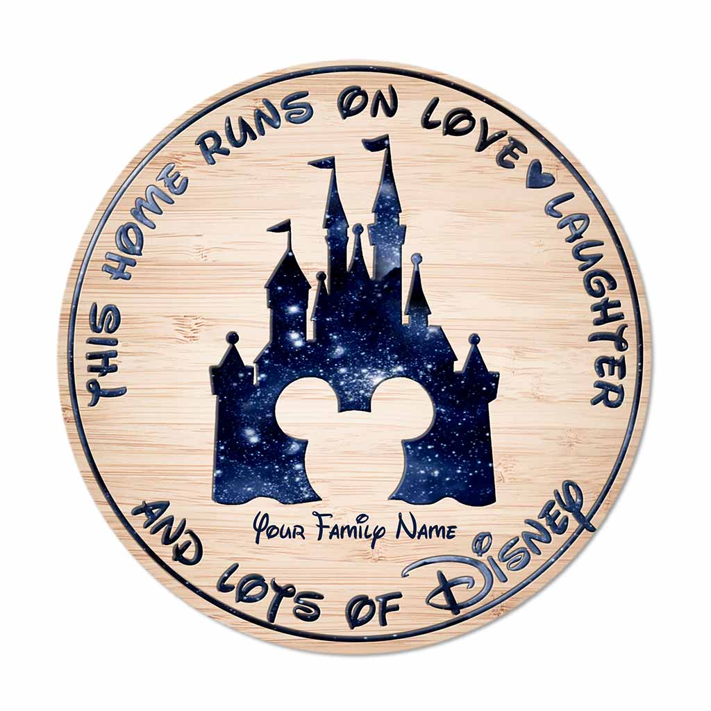 Personalized Round Wood Sign with Family Name - Home Runs on Love & Laughter Gift Round Wood Sign GradoCreations