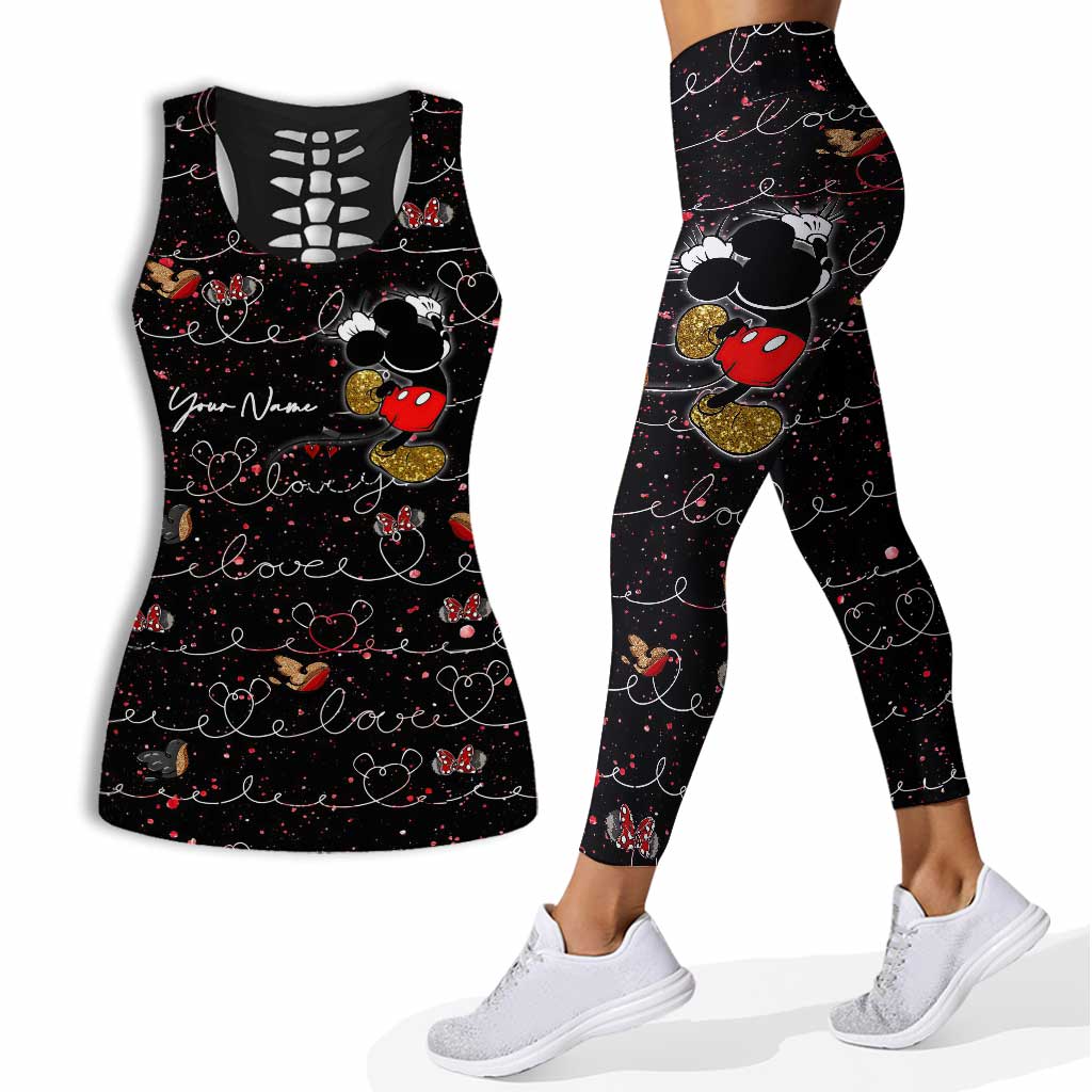 Personalized Cute Mouse Ears Hollow Tank Top & Leggings Set Hollow Tank & Leggings GradoCreations