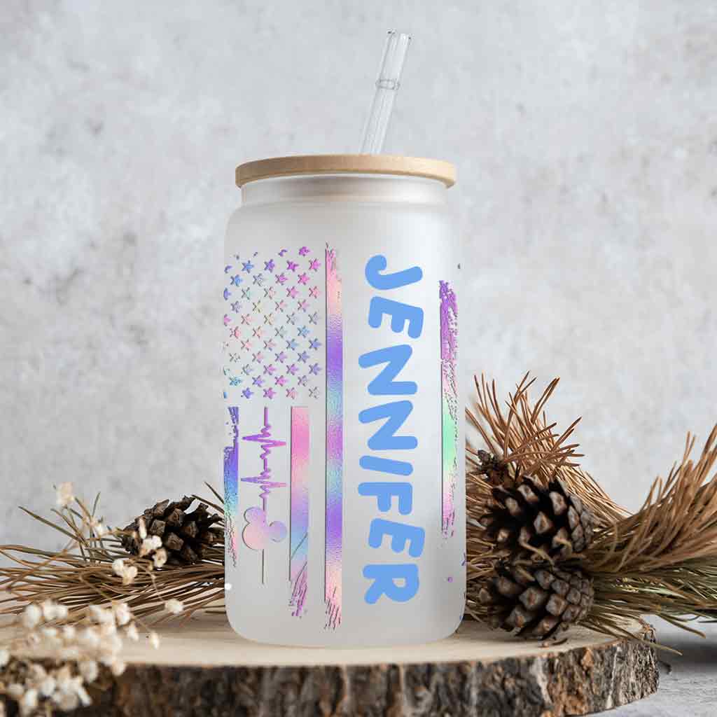 Personalized Stars and Stripes Can Glass with Straw - Custom Name Gift Can Glass GradoCreations