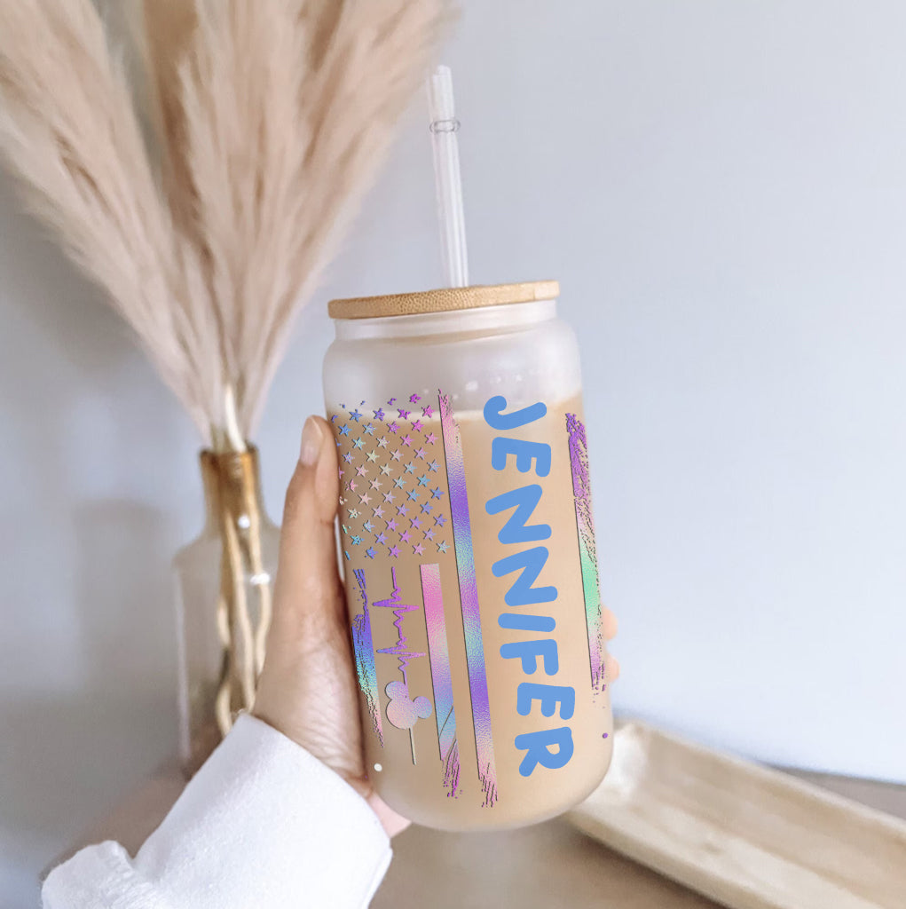 Personalized Stars and Stripes Can Glass with Straw - Custom Name Gift Can Glass GradoCreations