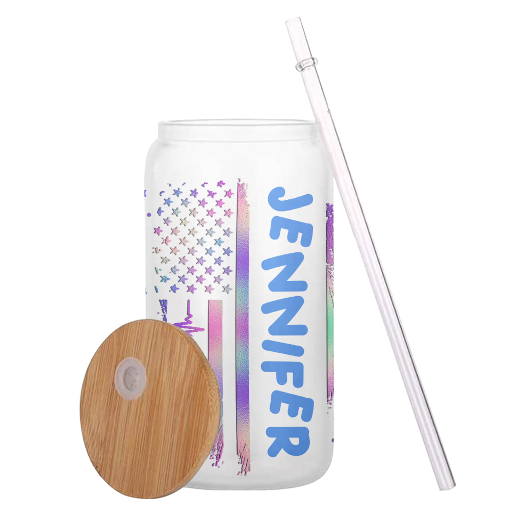 Personalized Stars and Stripes Can Glass with Straw - Custom Name Gift Can Glass GradoCreations