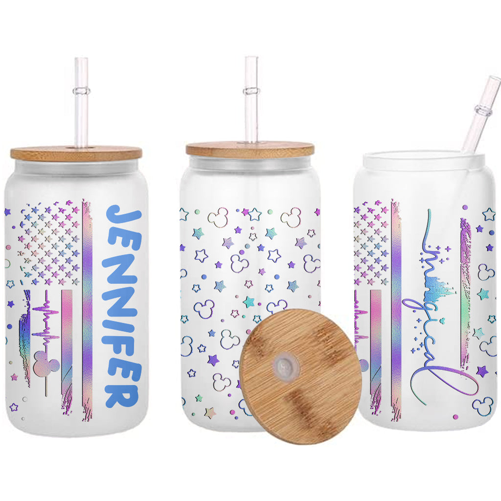 Personalized Stars and Stripes Can Glass with Straw - Custom Name Gift Can Glass GradoCreations