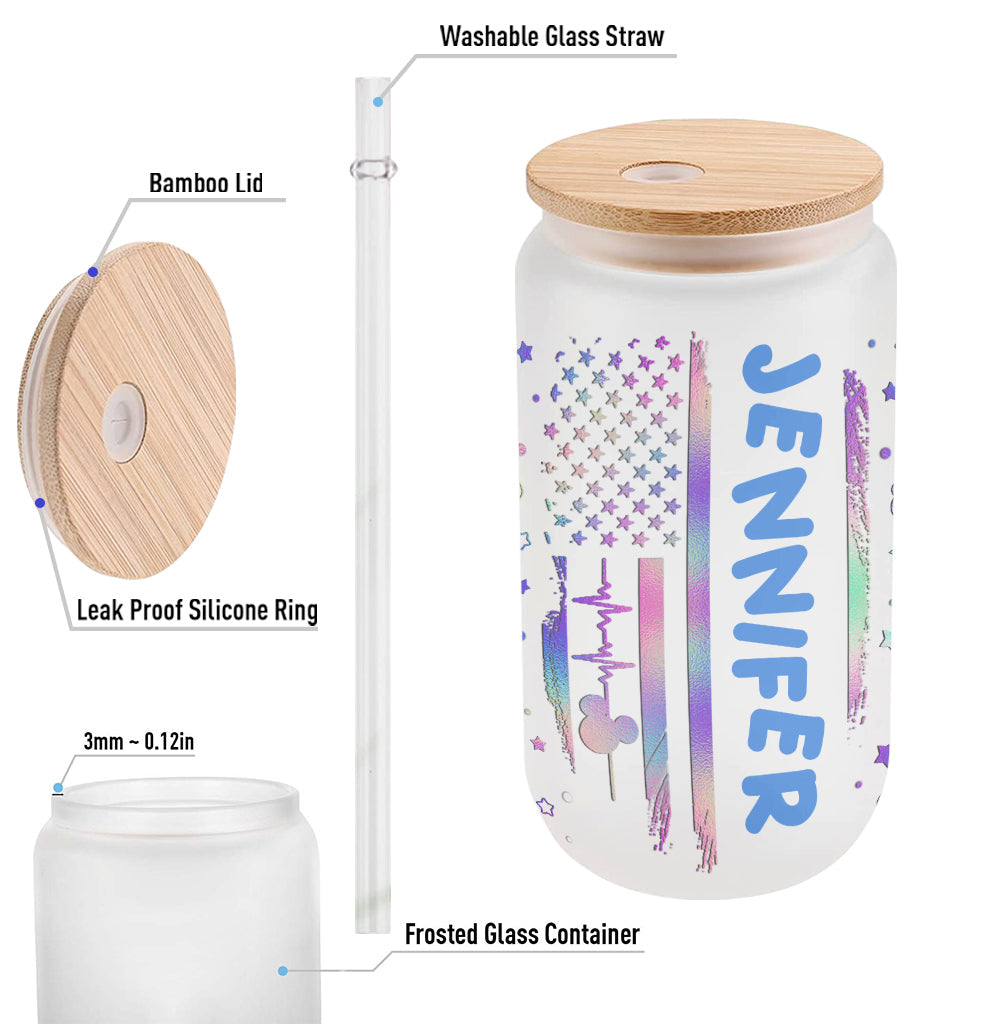 Personalized Stars and Stripes Can Glass with Straw - Custom Name Gift Can Glass GradoCreations