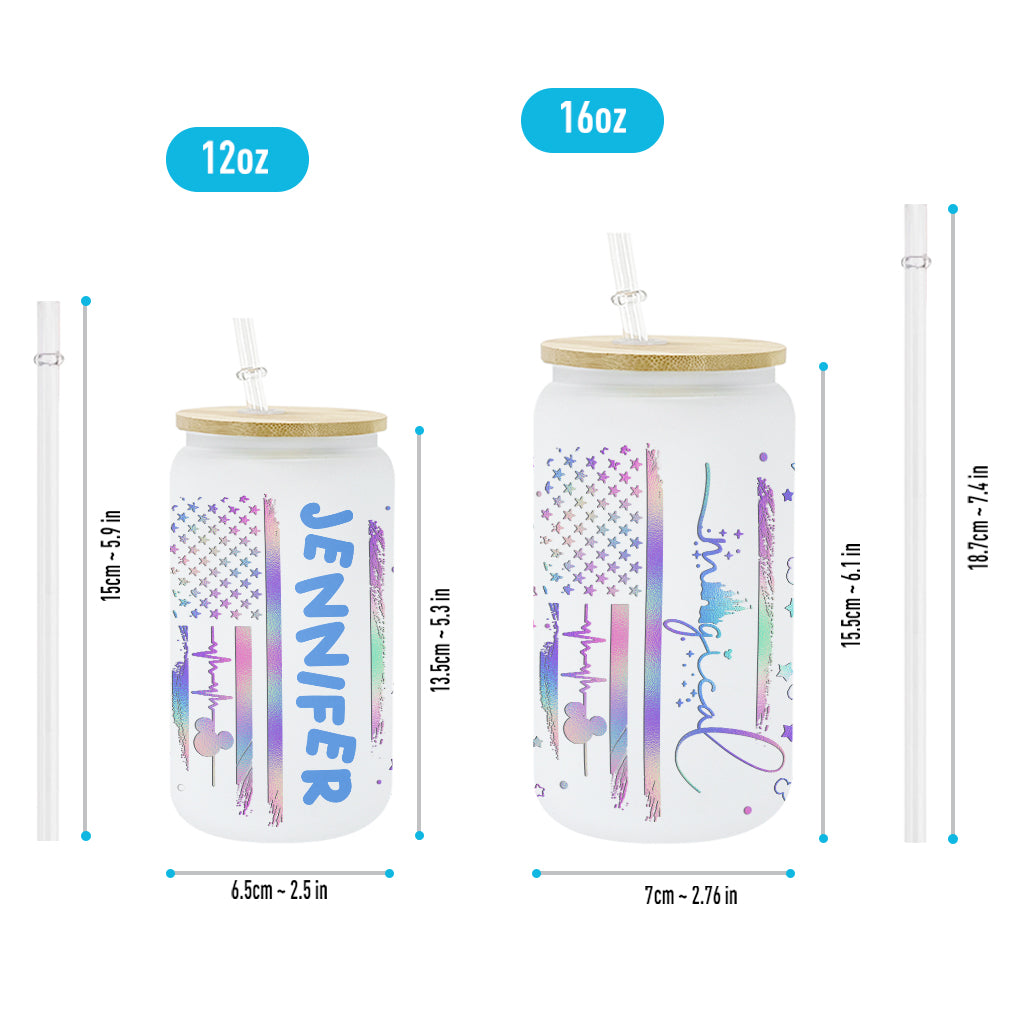 Personalized Stars and Stripes Can Glass with Straw - Custom Name Gift Can Glass GradoCreations