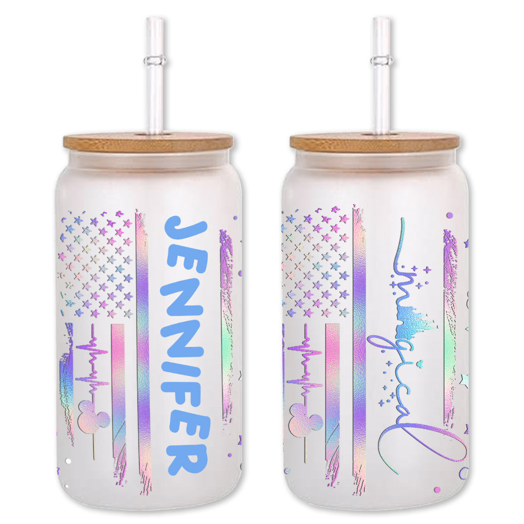 Personalized Stars and Stripes Can Glass with Straw - Custom Name Gift Can Glass GradoCreations