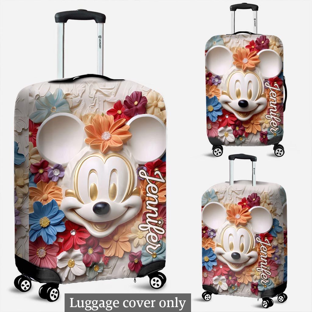 Personalized 3D Floral Mouse Luggage Cover Custom Name Gift Luggage Cover GradoCreations