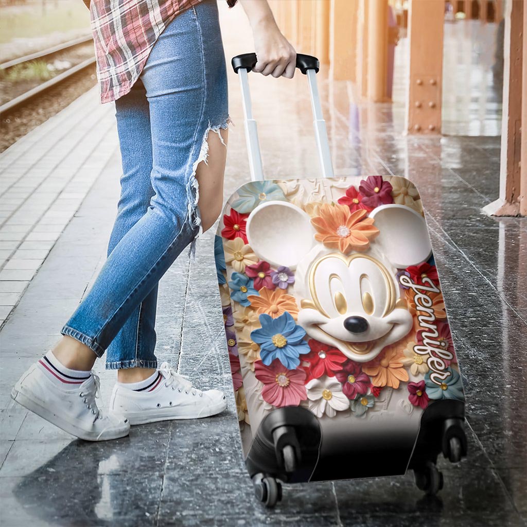 Personalized 3D Floral Mouse Luggage Cover Custom Name Gift Luggage Cover GradoCreations
