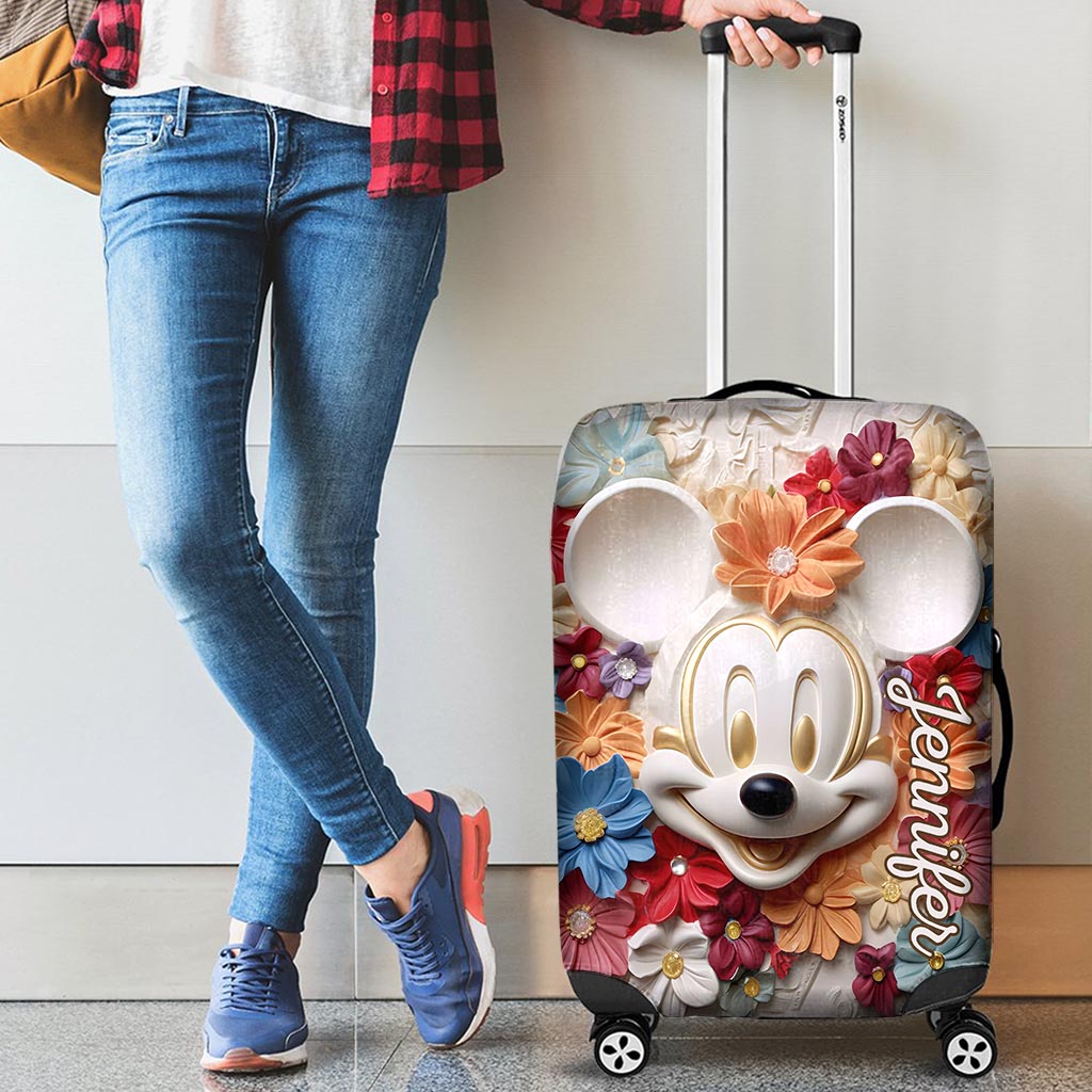 Personalized 3D Floral Mouse Luggage Cover Custom Name Gift Luggage Cover GradoCreations