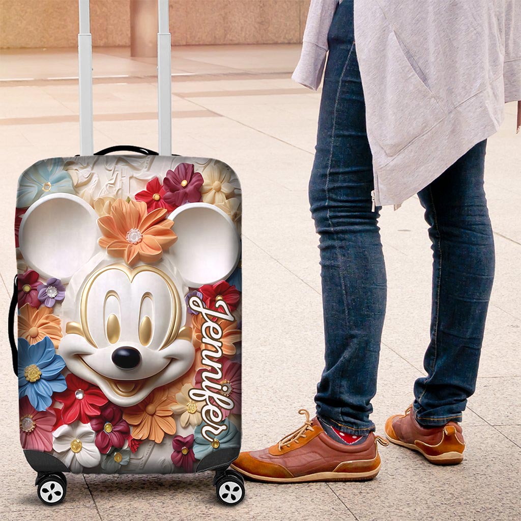 Personalized 3D Floral Mouse Luggage Cover Custom Name Gift Luggage Cover GradoCreations
