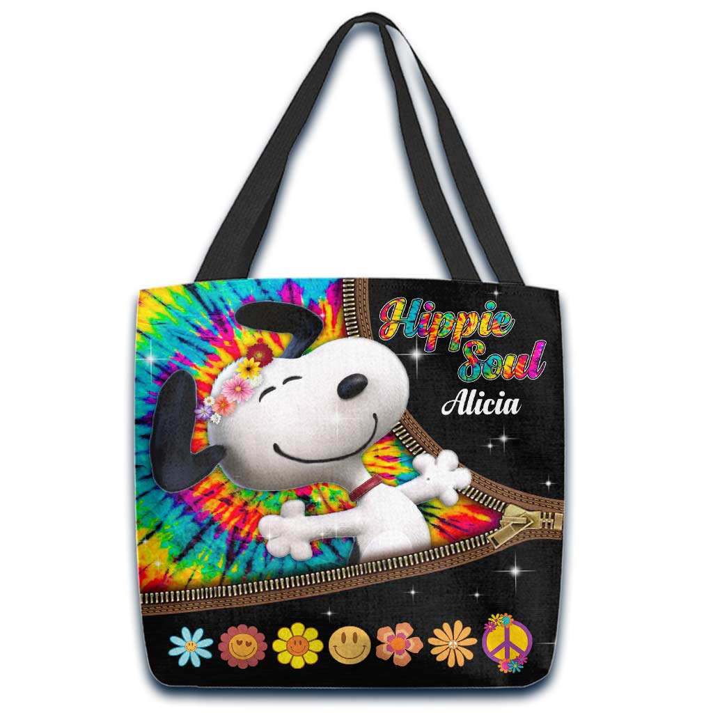 Personalized Hippie Dog Tote Bag Custom Name Gift Idea Tote Bag GradoCreations