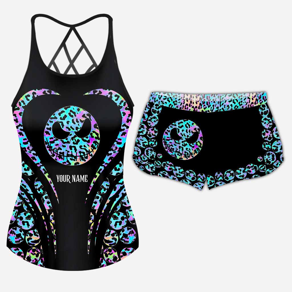 Personalized Leopard Print Cross Tank Top & Shorts Set for Summer Cross Tank Top & Women Shorts GradoCreations