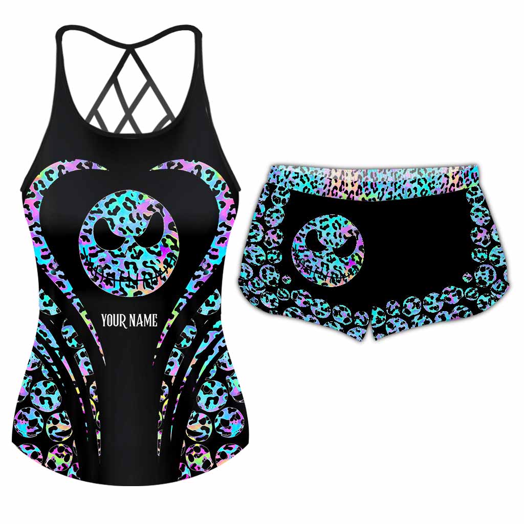 Personalized Leopard Print Cross Tank Top & Shorts Set for Summer Cross Tank Top & Women Shorts GradoCreations